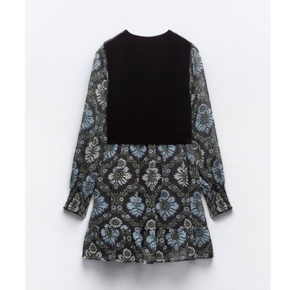 ZARA Velvet Vest Metallic Floral Print Dress Retro Ruffle Chic 8778/242 Large - Picture 12 of 16